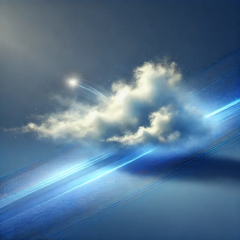 Abstract representation of mindfulness—a glowing light beam piercing through a serene blue background.